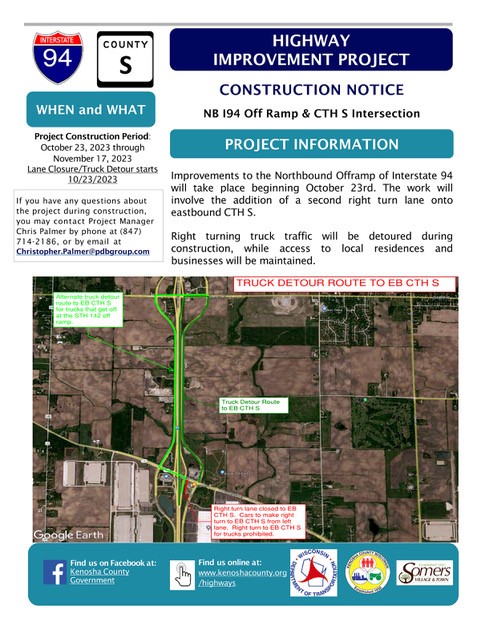 Highway S Off Ramp Construction Notice